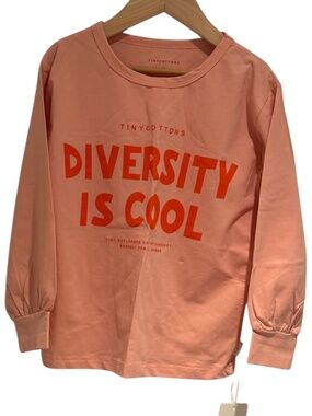 TINYCOTTONS - salmon/terracotta long sleeve graphic print top - size 3 (generous